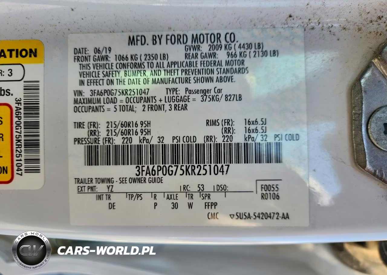 2019 Ford Fusion S VIN:3FA6P0G75KR251047 - 12