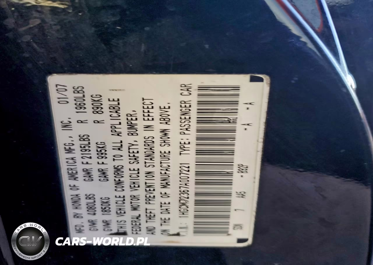 2007 Honda Accord Lx VIN:1HGCM72367A007221 - 12