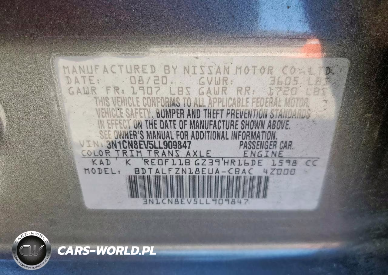 2020 Nissan Versa Sv VIN:3N1CN8EV5LL909847 - 13