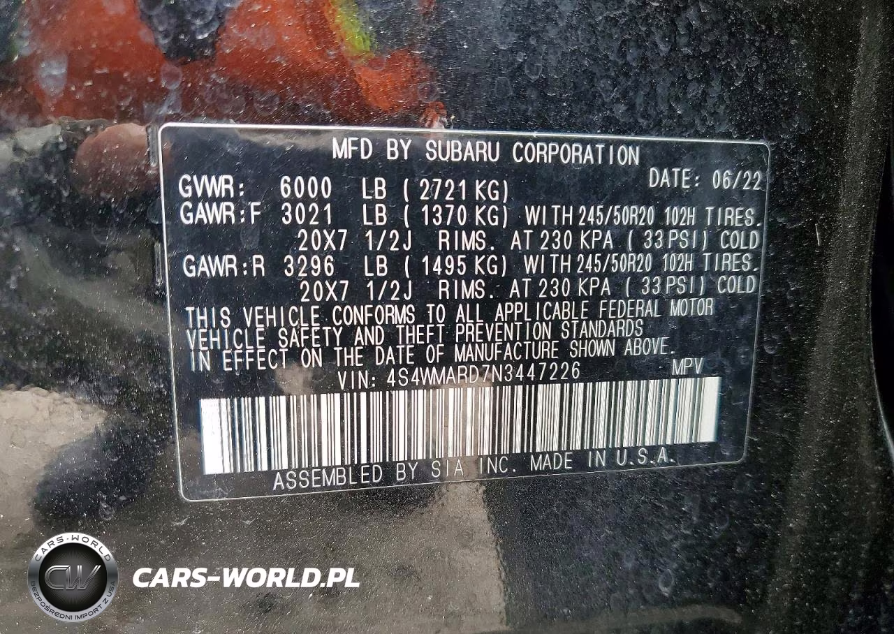 2022 Subaru Ascent Touring VIN:4S4WMARD7N3447226 - 13