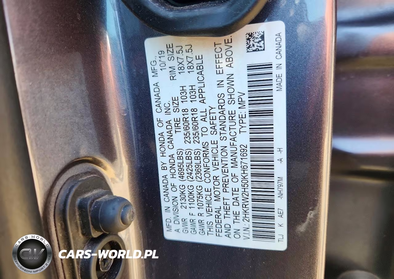2019 Honda Cr-V Ex VIN:2HKRW2H50KH671692 - 12
