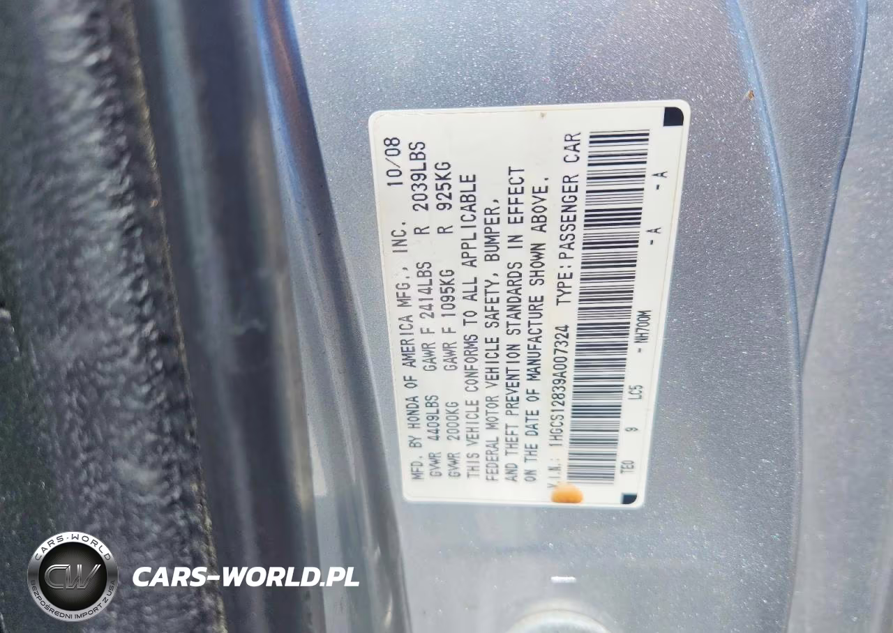 2009 Honda Accord Exl VIN:1HGCS12839A007324 - 12