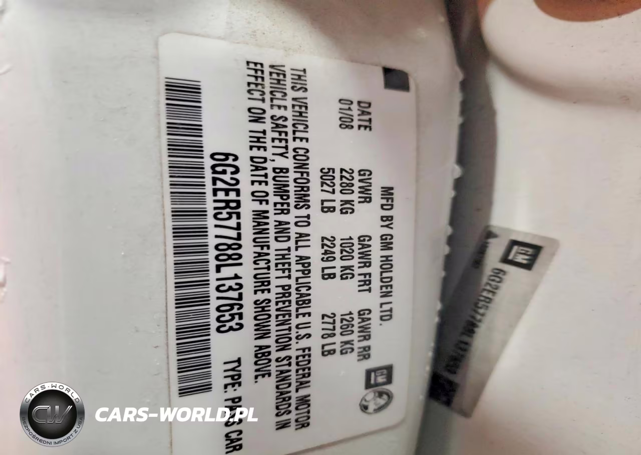2008 Pontiac G8 VIN:6G2ER57788L137653 - 12
