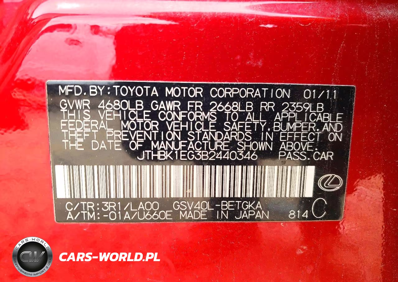 2011 Lexus Es 350 VIN:JTHBK1EG3B2440346 - 12