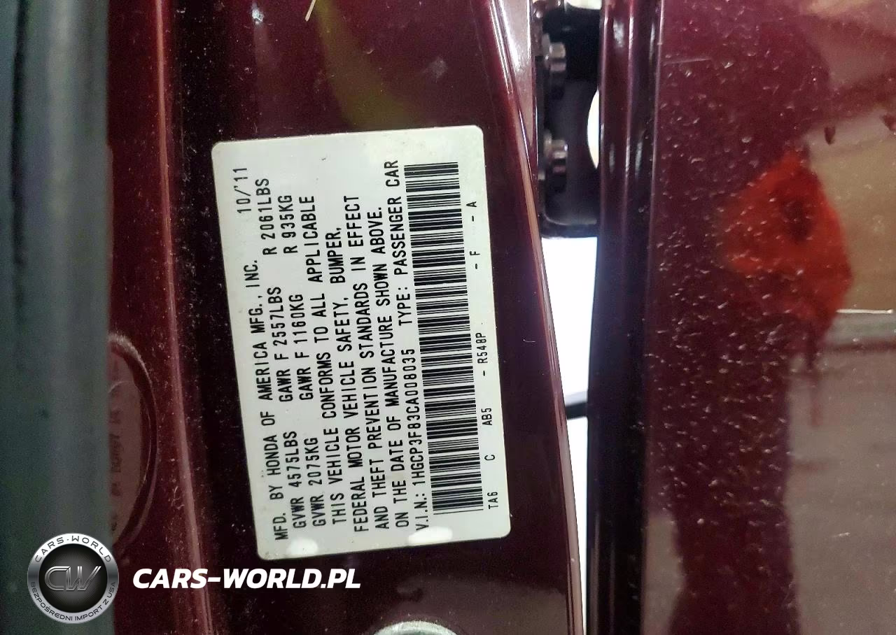 2012 Honda Accord Exl VIN:1HGCP3F83CA008035 - 12