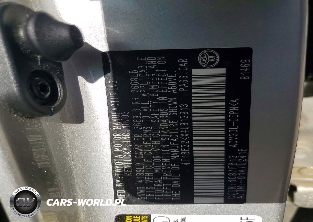 2004 Toyota Camry Le VIN:4T1BE32KX4U812913 - 12