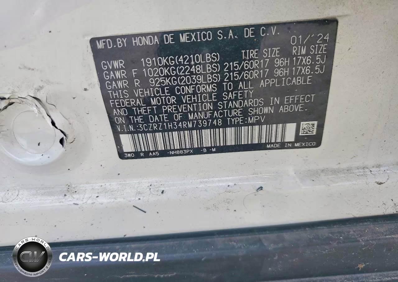 2024 Honda Hr-V Lx VIN:3CZRZ1H34RM739748 - 12