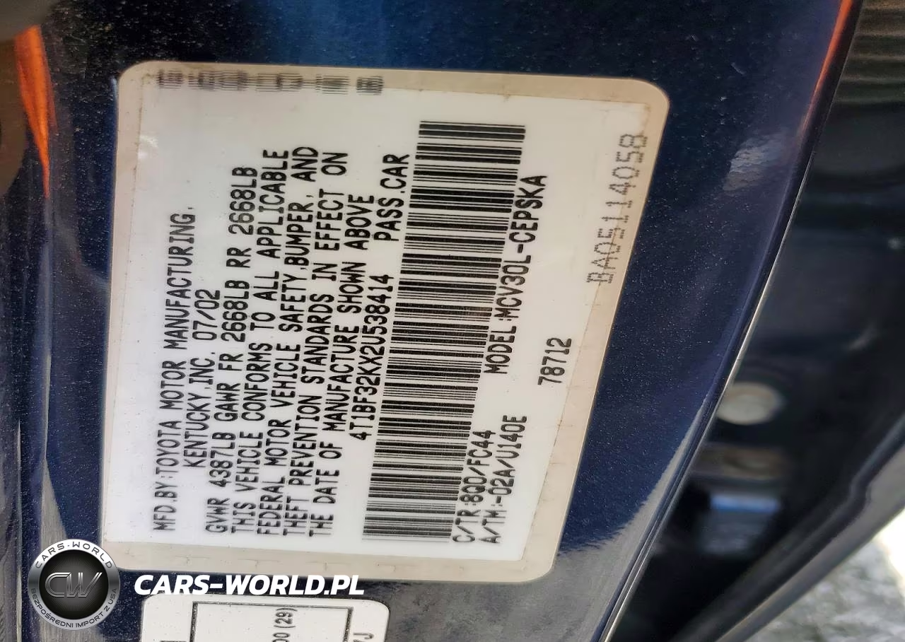 2002 Toyota Camry Se V6 VIN:4T1BF32KX2U538414 - 12