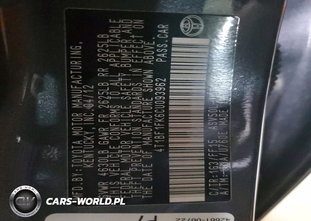 2012 Toyota Camry Se VIN:4T1BF1FK6CU093962 - 13