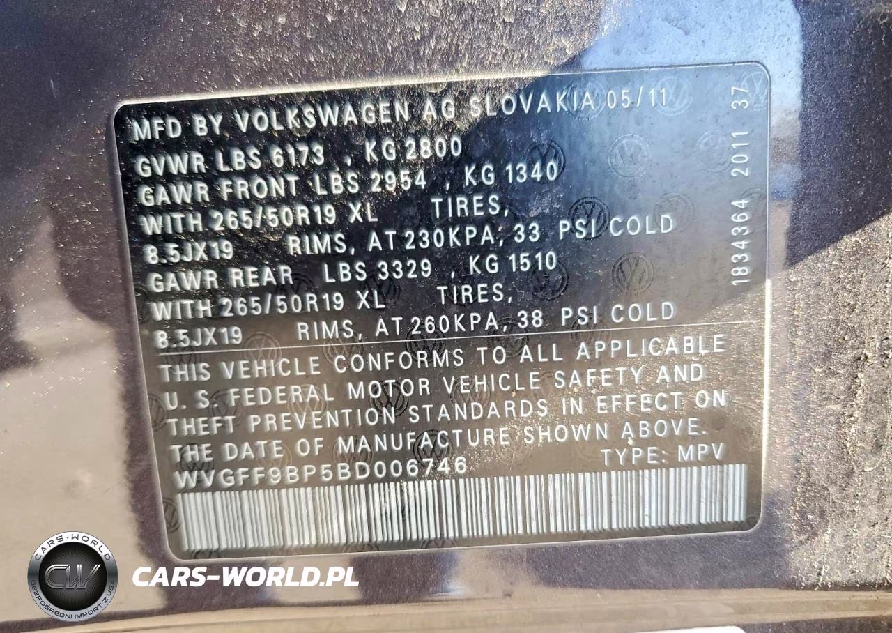 2011 Volkswagen Touareg V6 VIN:WVGFF9BP5BD006746 - 13