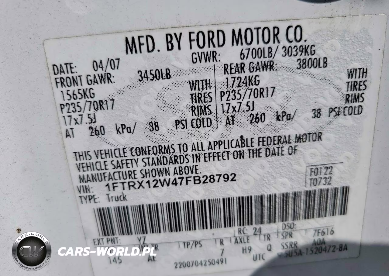 2007 Ford F150 VIN:1FTRX12W47FB28792 - 13