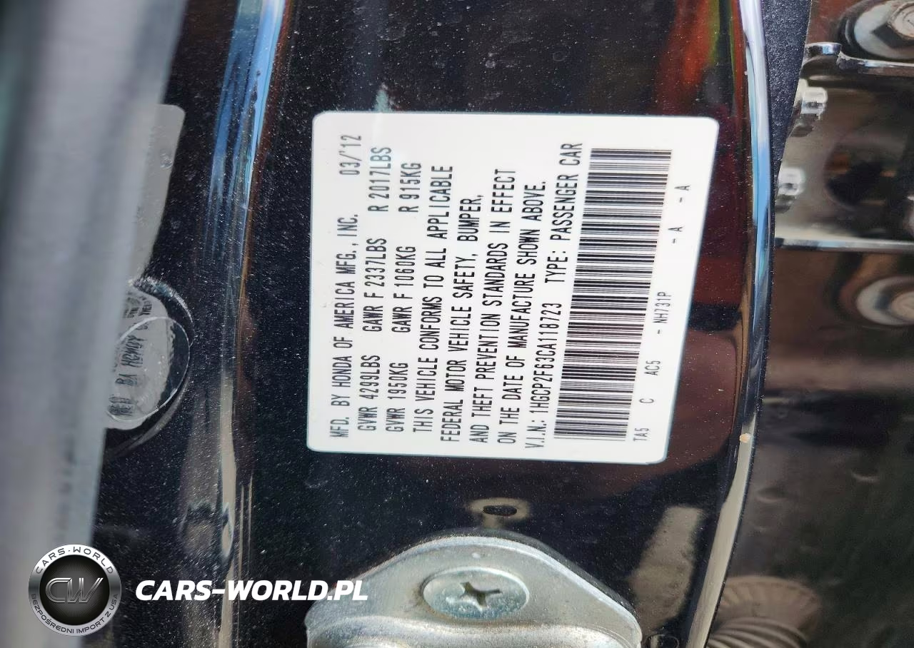 2012 Honda Accord Se VIN:1HGCP2F63CA118723 - 12