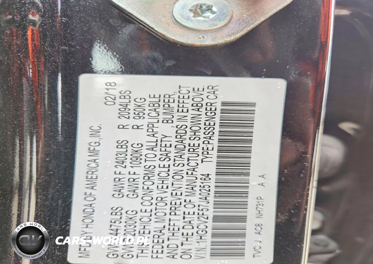 2018 Honda Accord Exl VIN:1HGCV2F57JA025164 - 12