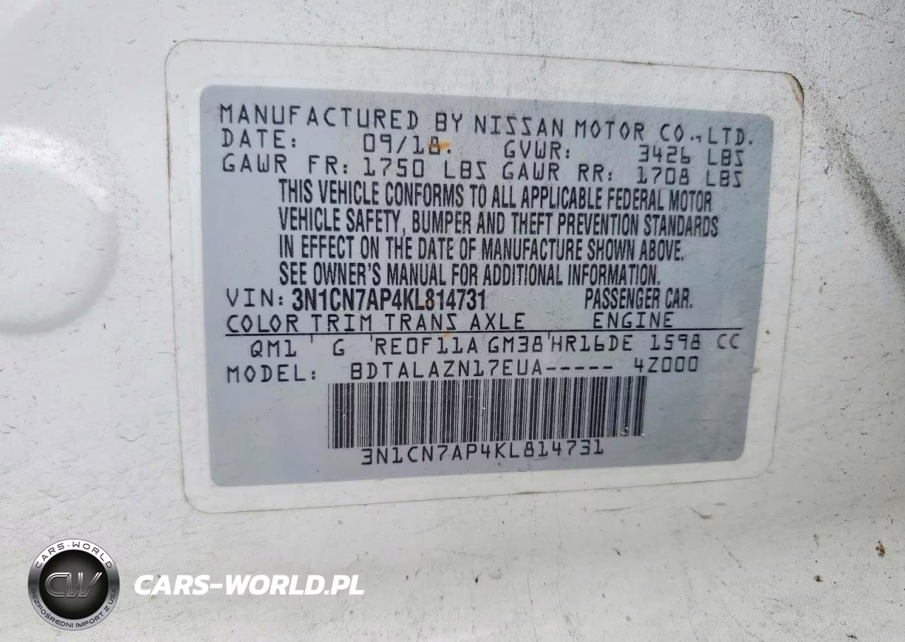 2019 Nissan Versa S Plus VIN:3N1CN7AP4KL814731 - 13