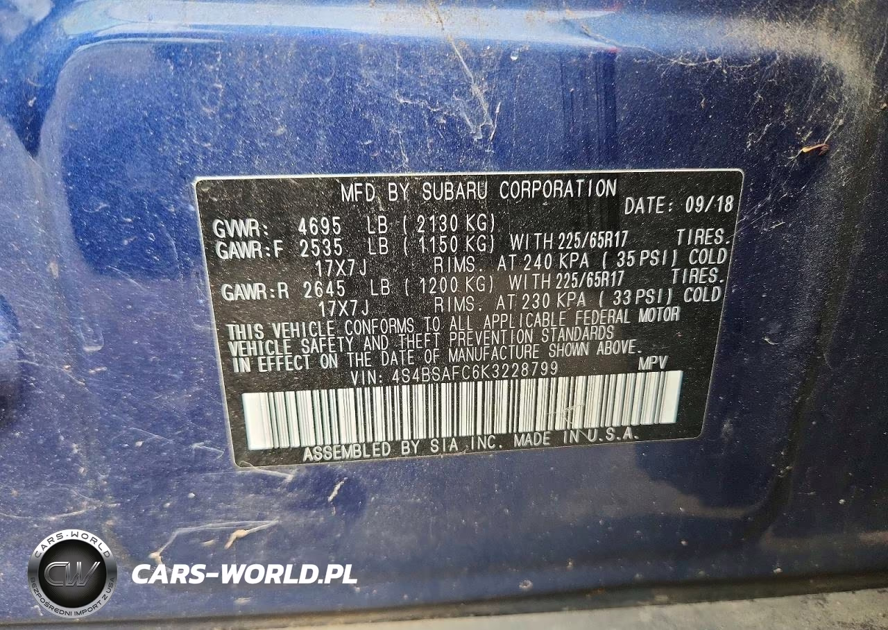 2019 Subaru Outback 2.5I Premium VIN:4S4BSAFC6K3228799 - 12