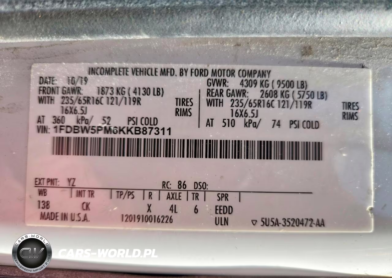 2019 Ford Transit T- VIN:1FDBW5PM6KKB87311 - 14