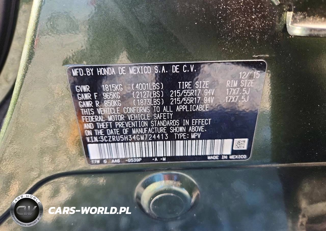 2016 Honda Hr-V Lx VIN:3CZRU5H34GM724413 - 13