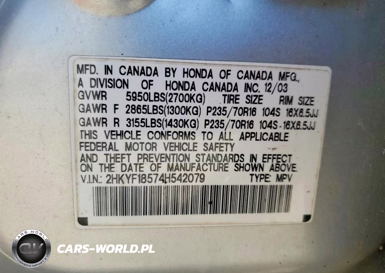 2004 Honda Pilot Exl VIN:2HKYF18574H542079 - 14
