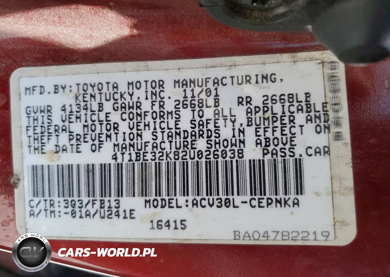 2002 Toyota Camry Le VIN:4T1BE32K82U026038 - 13