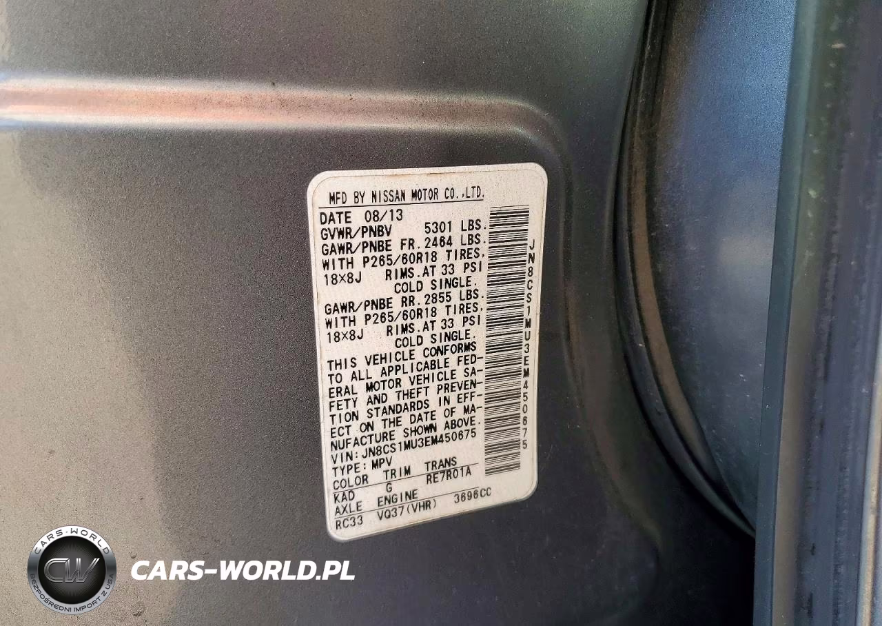 2014 Infiniti Qx70 Base VIN:JN8CS1MU3EM450675 - 12