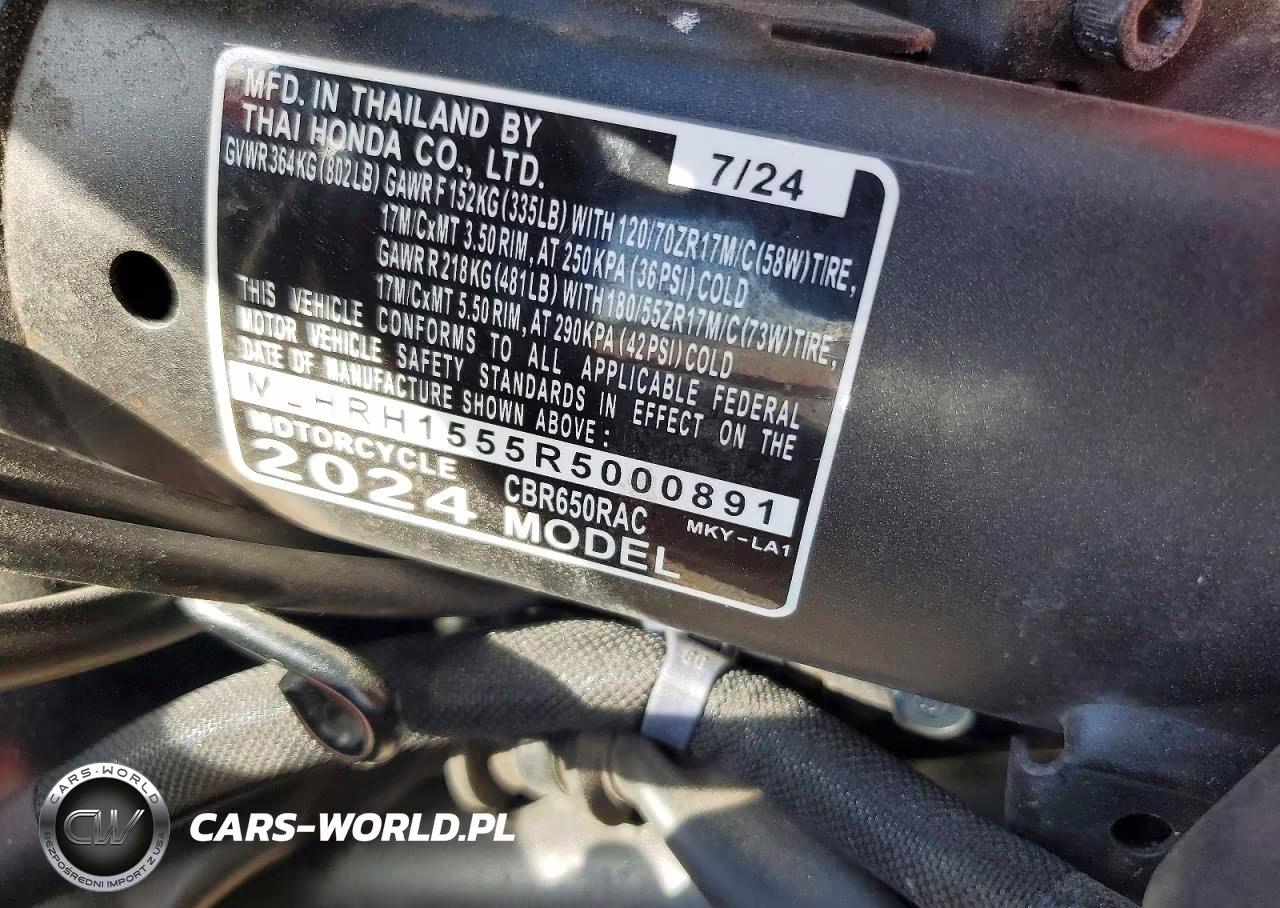 2024 Honda Cbr650 R VIN:MLHRH1555R5000891 - 9
