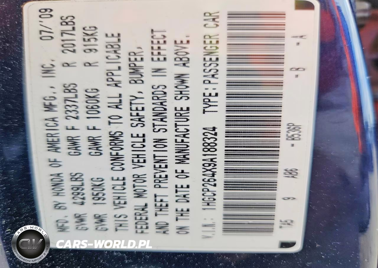 2009 Honda Accord Lxp VIN:1HGCP264X9A188324 - 12