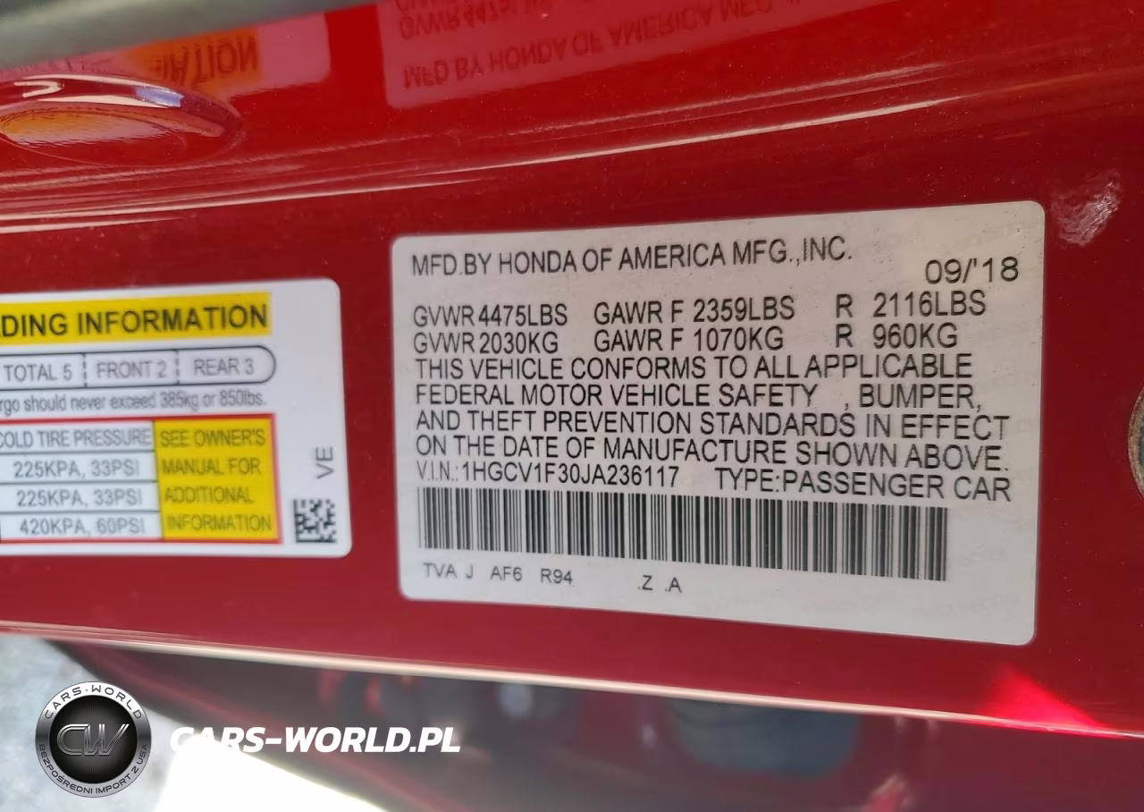 2018 Honda Accord Sport VIN:1HGCV1F30JA236117 - 12