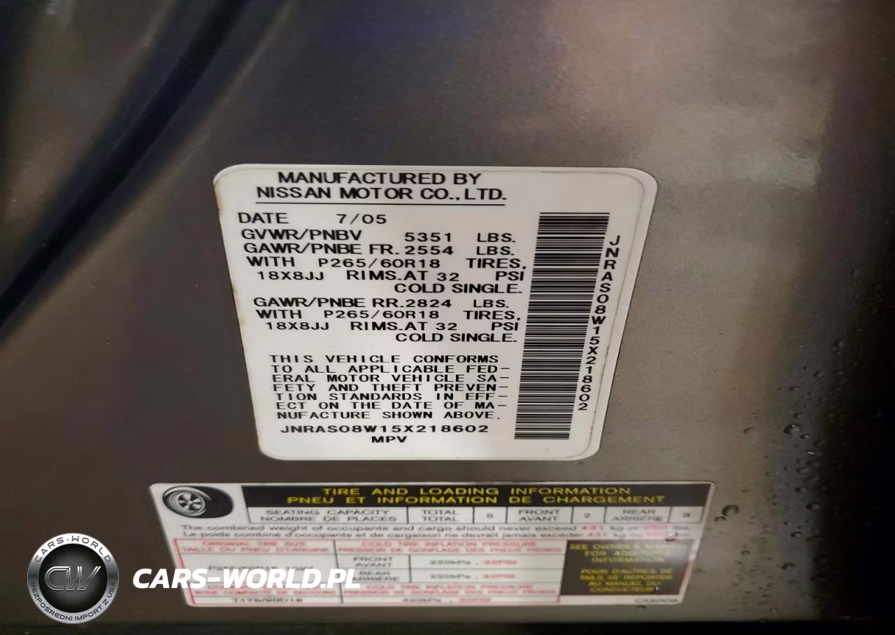 2005 Infiniti Fx35 Base VIN:JNRAS08W15X218602 - 13