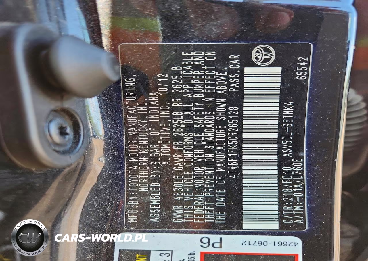 2012 Toyota Camry Le VIN:4T4BF1FK5CR265128 - 12