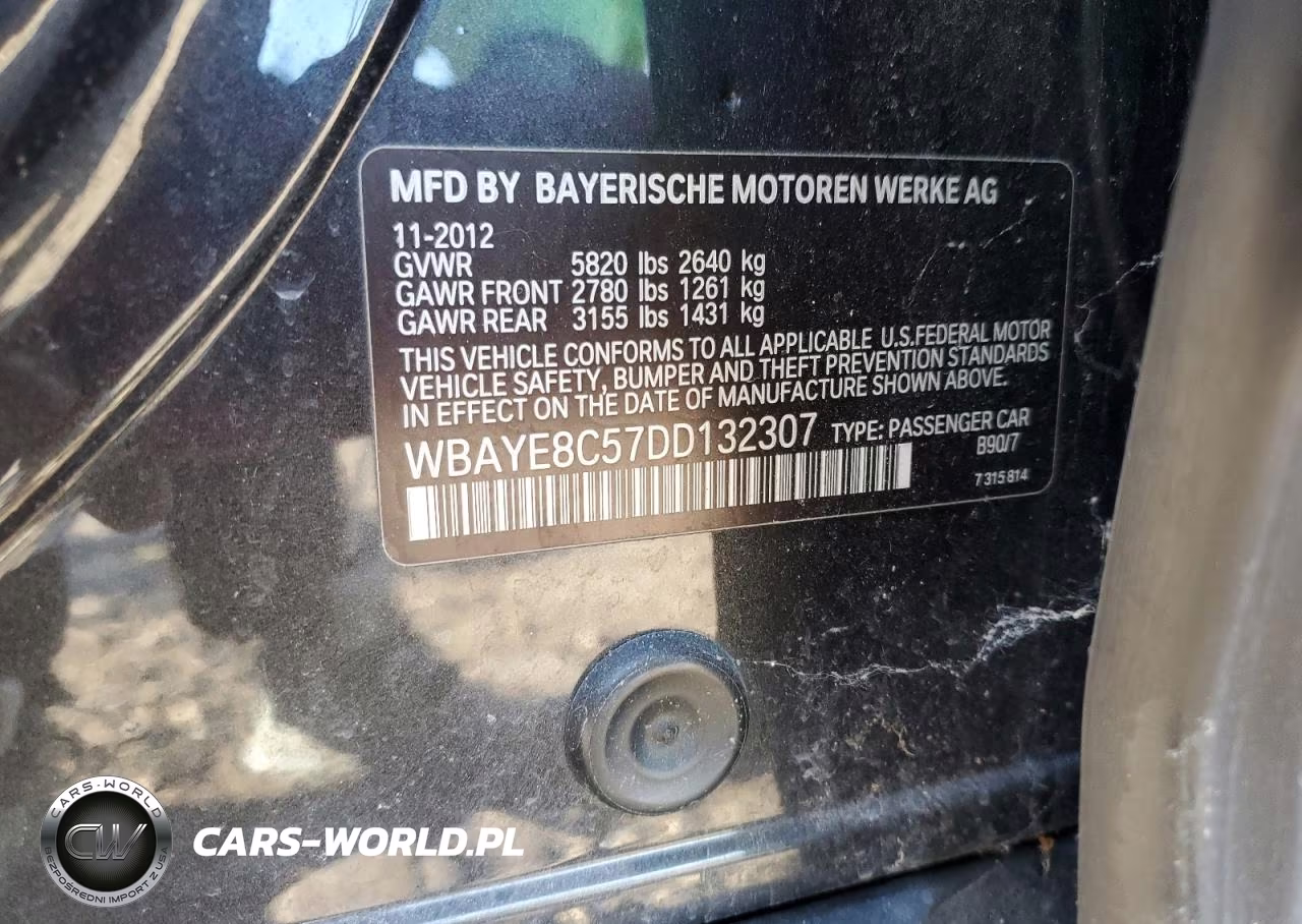 2013 BMW 750 Li VIN:WBAYE8C57DD132307 - 13