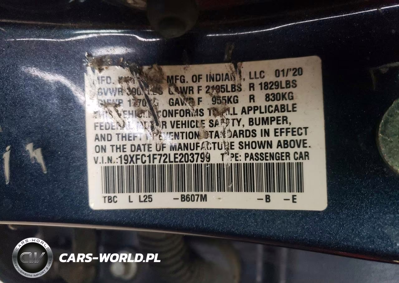 2020 Honda Civic Exl VIN:19XFC1F72LE203799 - 12