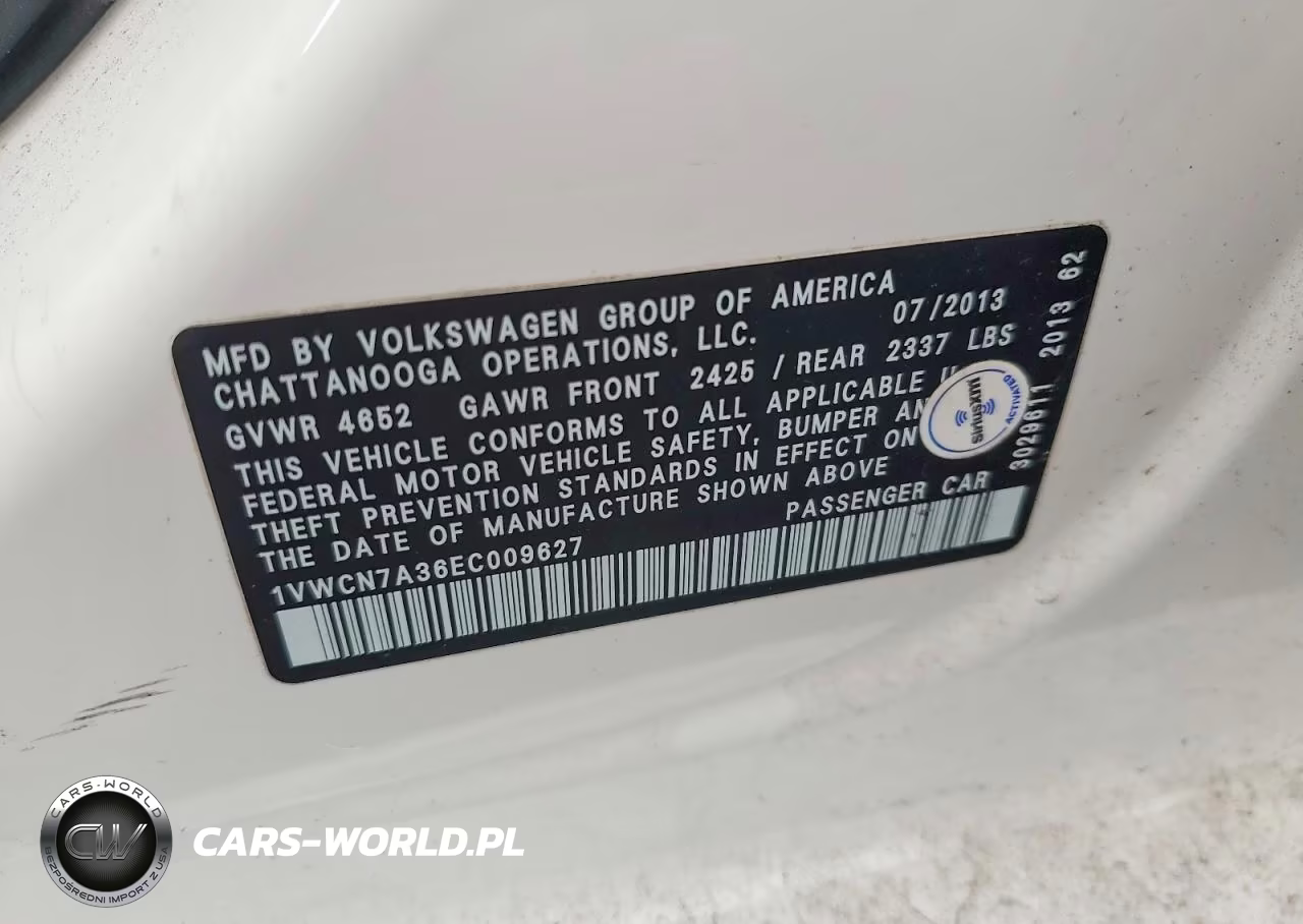 2014 Volkswagen Passat Sel VIN:1VWCN7A36EC009627 - 12