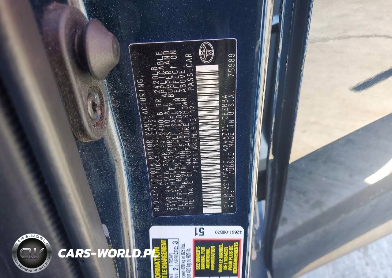 2021 Toyota Camry Le VIN:4T1R11AK0MU613112 - 12