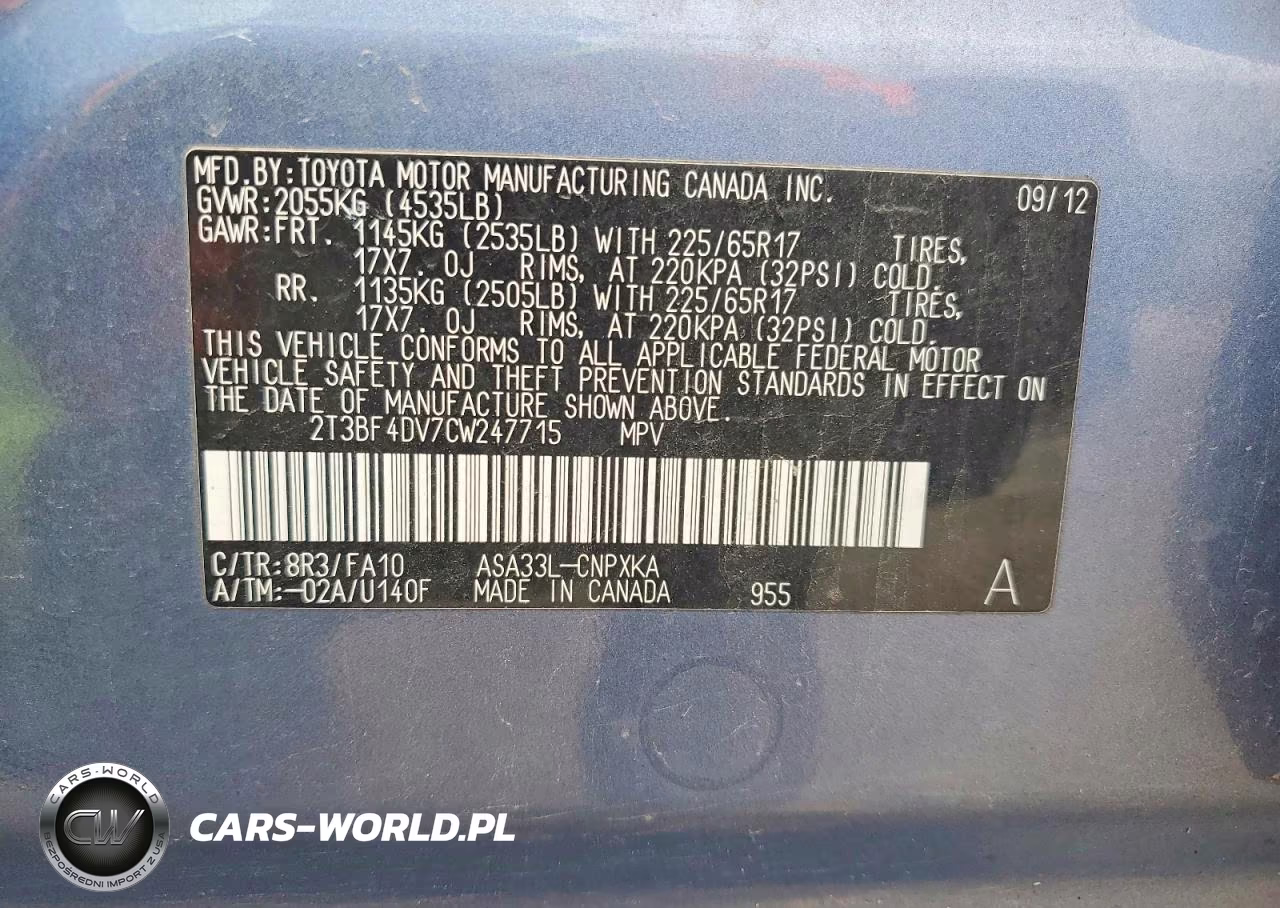 2012 Toyota Rav4 VIN:2T3BF4DV7CW247715 - 12