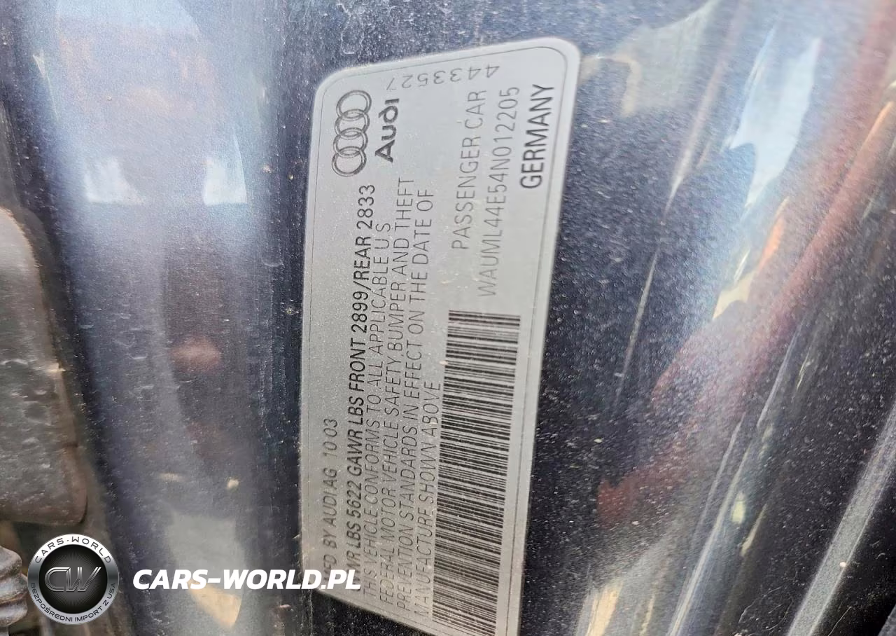 2004 Audi A8 L Quattro VIN:WAUML44E54N012205 - 12