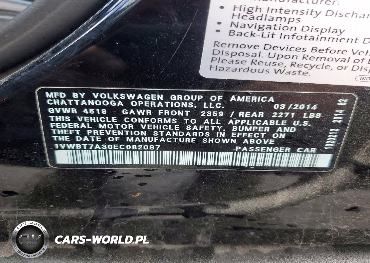 2014 Volkswagen Passat Se VIN:1VWBT7A30EC082087 - 12