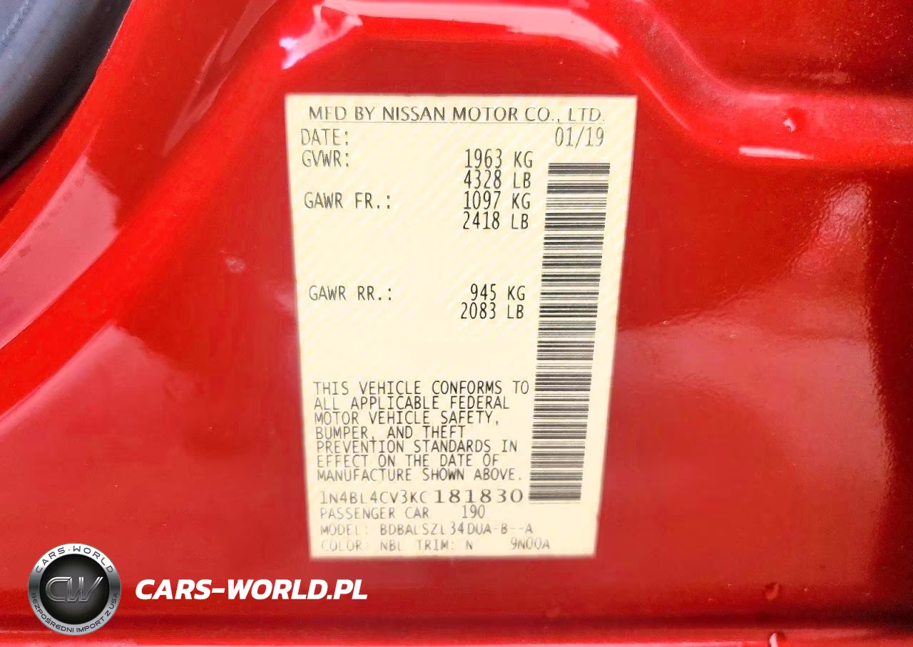 2019 Nissan Altima Sr VIN:1N4BL4CV3KC181830 - 12