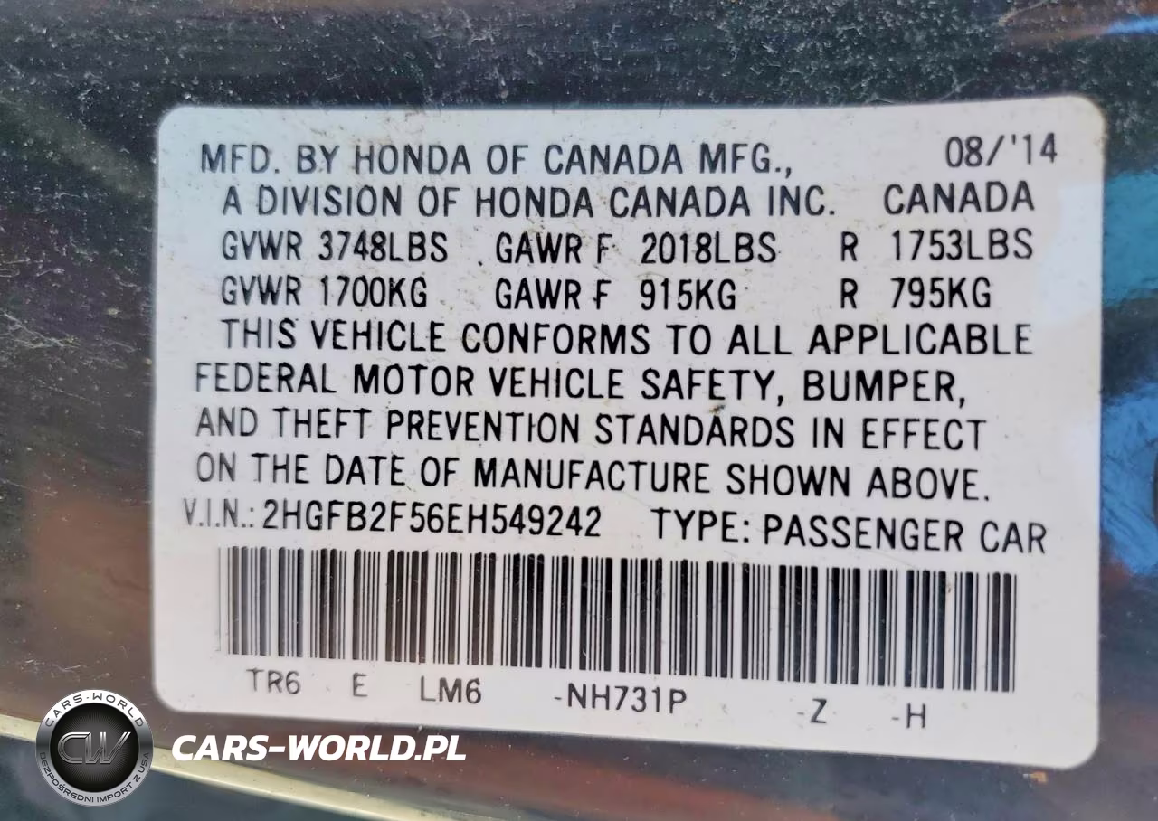 2014 Honda Civic Lx VIN:2HGFB2F56EH549242 - 12