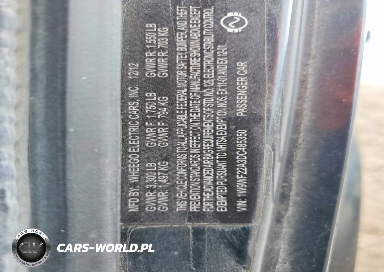 2013 Wheego Life VIN:1W9WF22A3DC485350 - 12