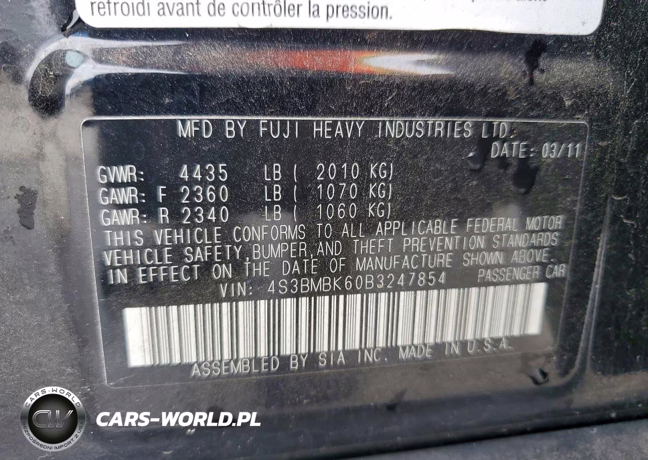 2011 Subaru Legacy 2.5I Limited VIN:4S3BMBK60B3247854 - 12
