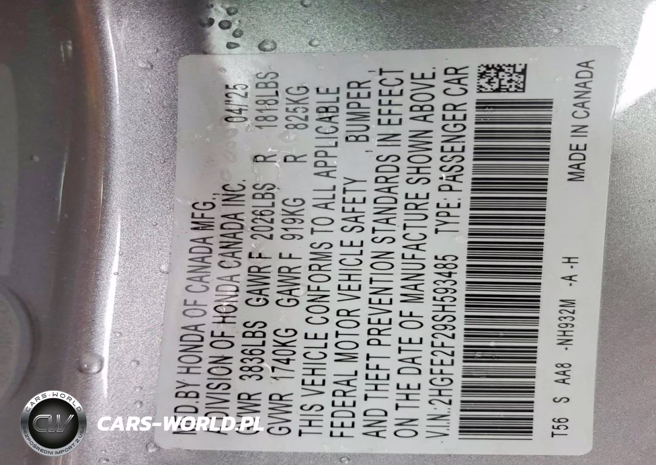 2025 Honda Civic Lx VIN:2HGFE2F29SH593485 - 12