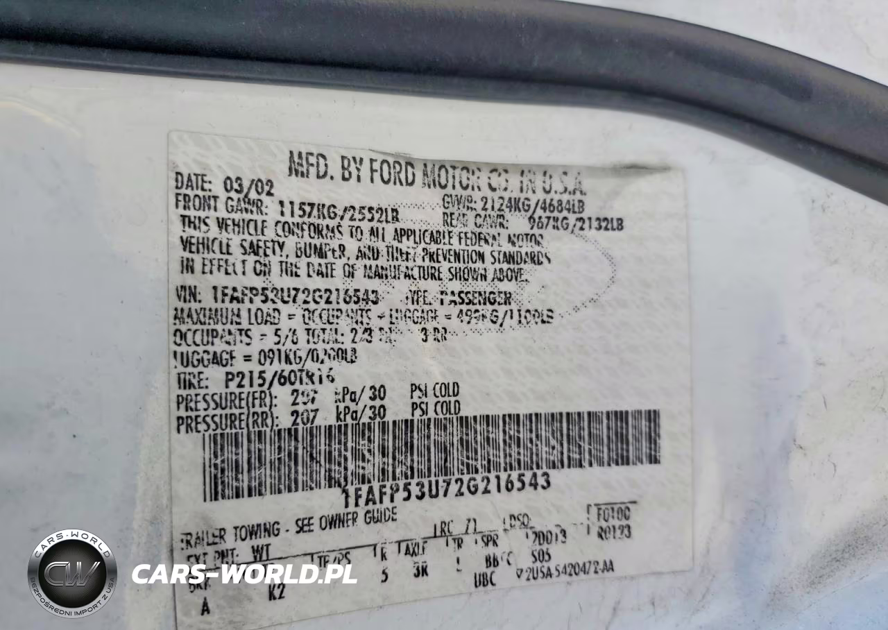 2002 Ford Taurus Se VIN:1FAFP53U72G216543 - 12