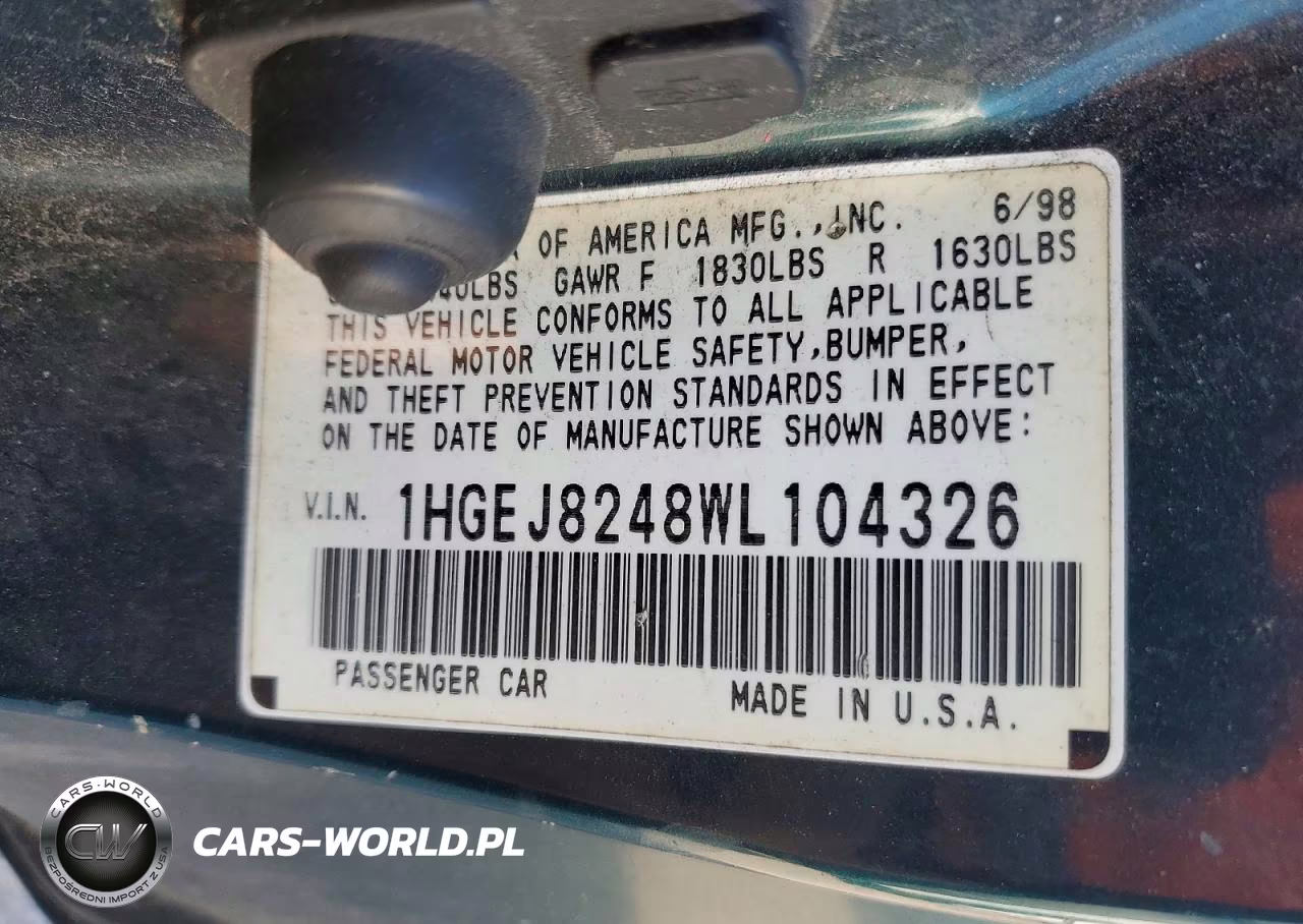 1998 Honda Civic Ex VIN:1HGEJ8248WL104326 - 12