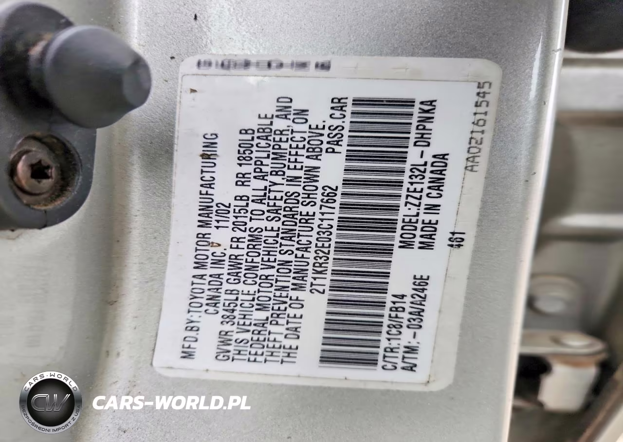 2003 Toyota Corolla Matrix Xr VIN:2T1KR32E03C117662 - 12