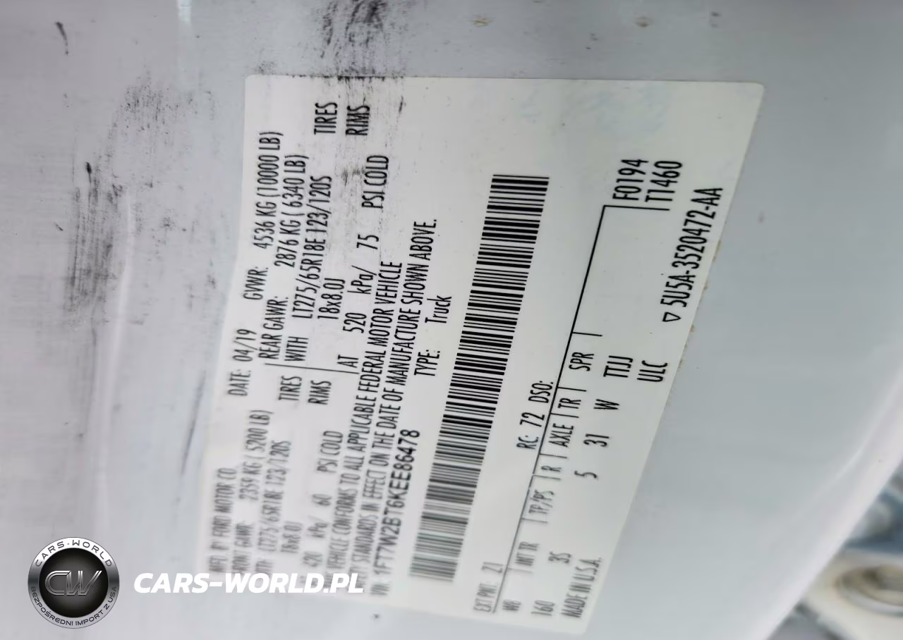 2019 Ford F250 Super Duty VIN:1FT7W2BT6KEE86478 - 12