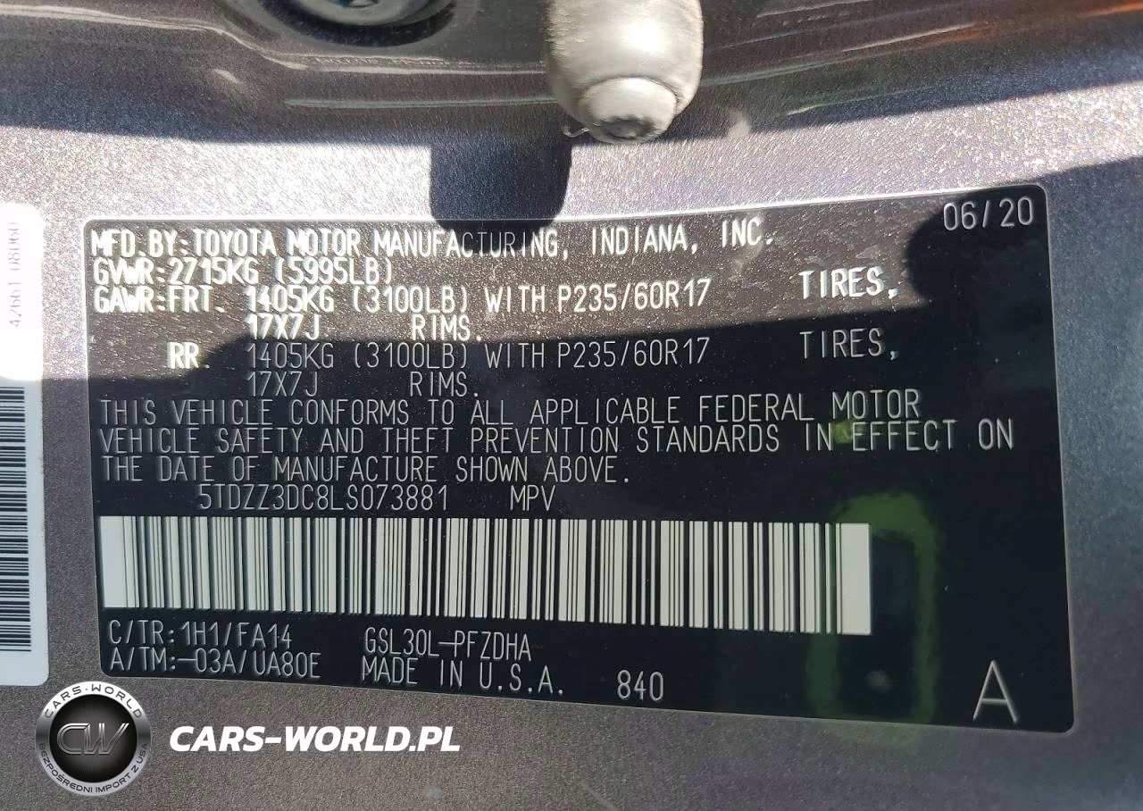 2020 Toyota Sienna L VIN:5TDZZ3DC8LS073881 - 14
