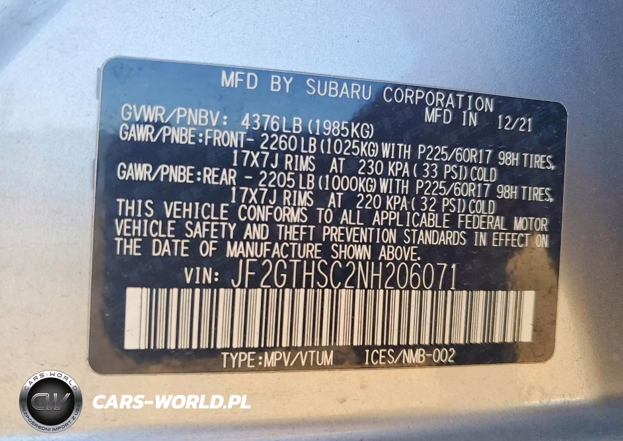 2022 Subaru Crosstrek Sport VIN:JF2GTHSC2NH206071 - 12