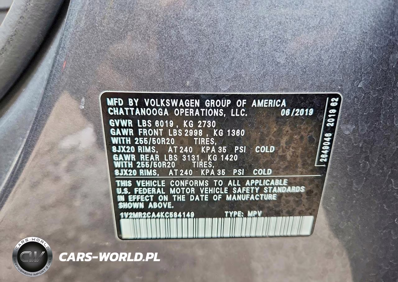 2019 Volkswagen Atlas Sel VIN:1V2MR2CA4KC584149 - 14