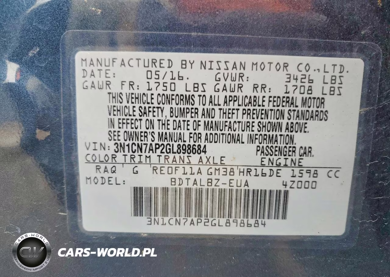 2016 Nissan Versa 1.6 Sv VIN:3N1CN7AP2GL898684 - 13