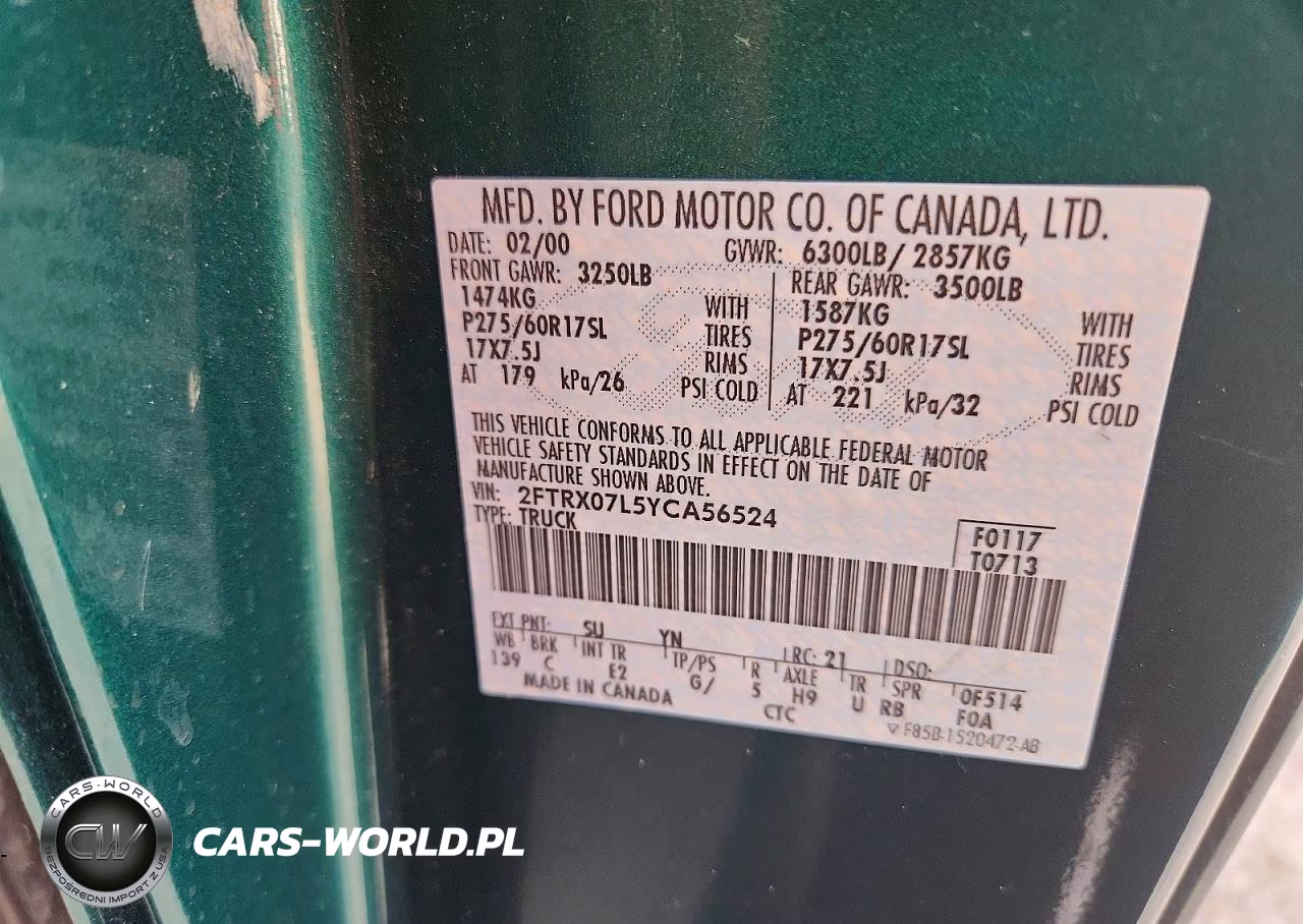 2000 Ford F150 VIN:2FTRX07L5YCA56524 - 12